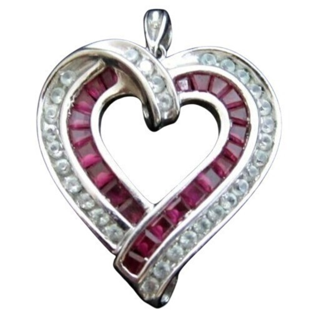 Stunning White Sapphire Ruby Heart P Star M Signed Sterling Silver‎ Pendant
